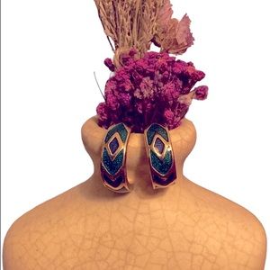 Art Deco Style Enamel Hoop Earrings